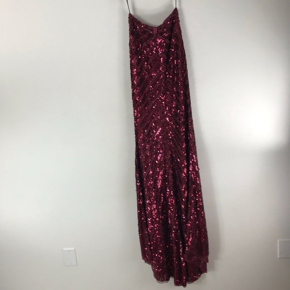 SHERRI HILL 51934 Burgundy Sequin Two Piece Formal Gown Size 2 - Picture 8 of 13